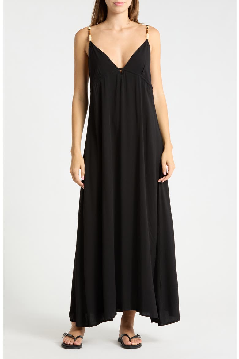 Strappy Beaded Cover-Up Maxi Dress, Main, color, BLACK