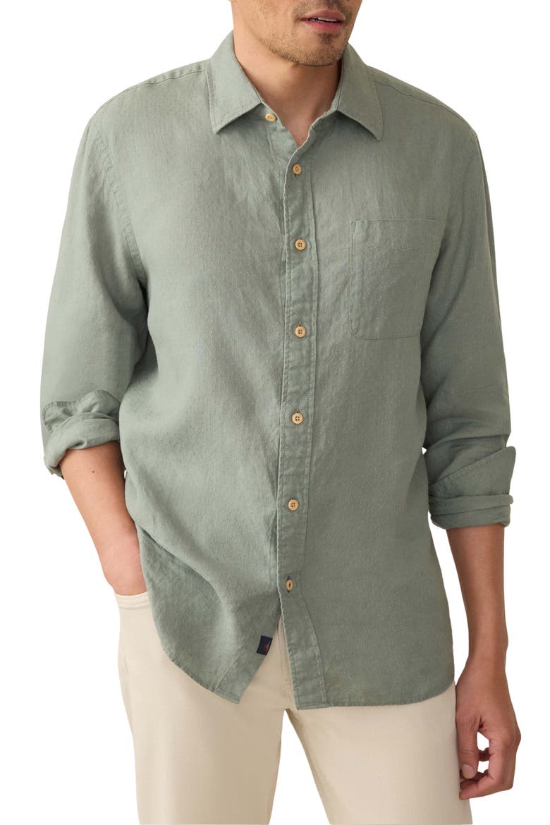Laguna Linen Button-Up Shirt, Main, color, FAIRFIELD DOBBY