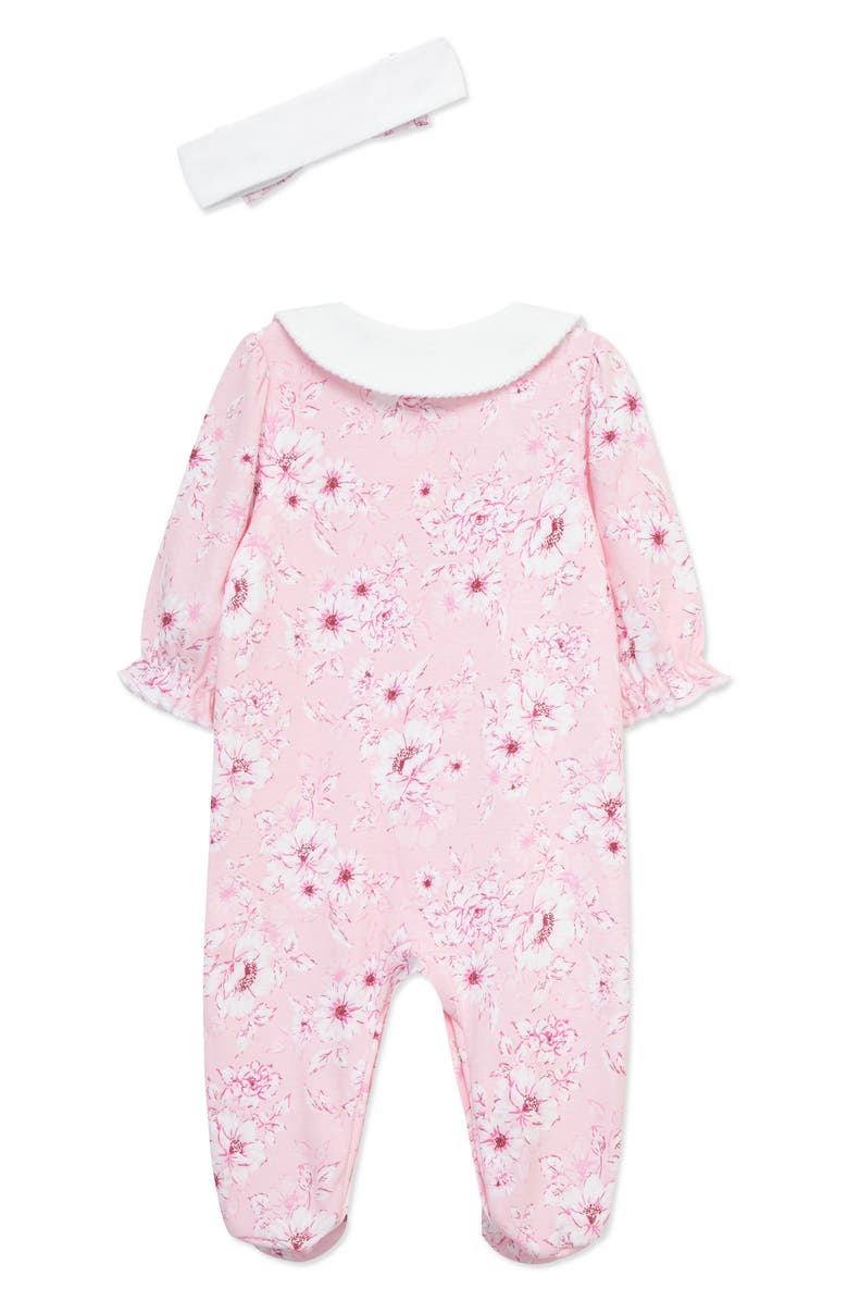Little Me Shaded Roses Cotton Footie & Headband Set, Alternate, color, Pink