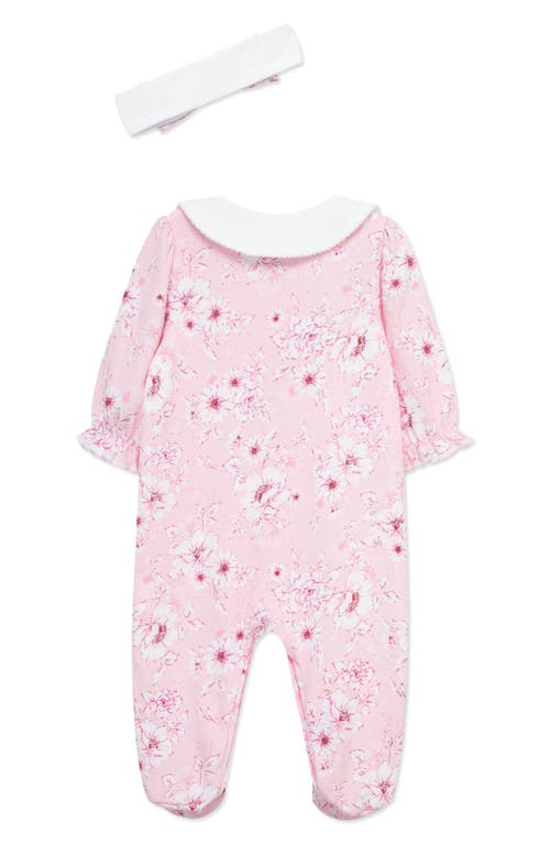 Shop Little Me Shaded Roses Cotton Footie & Headband Set In Pink