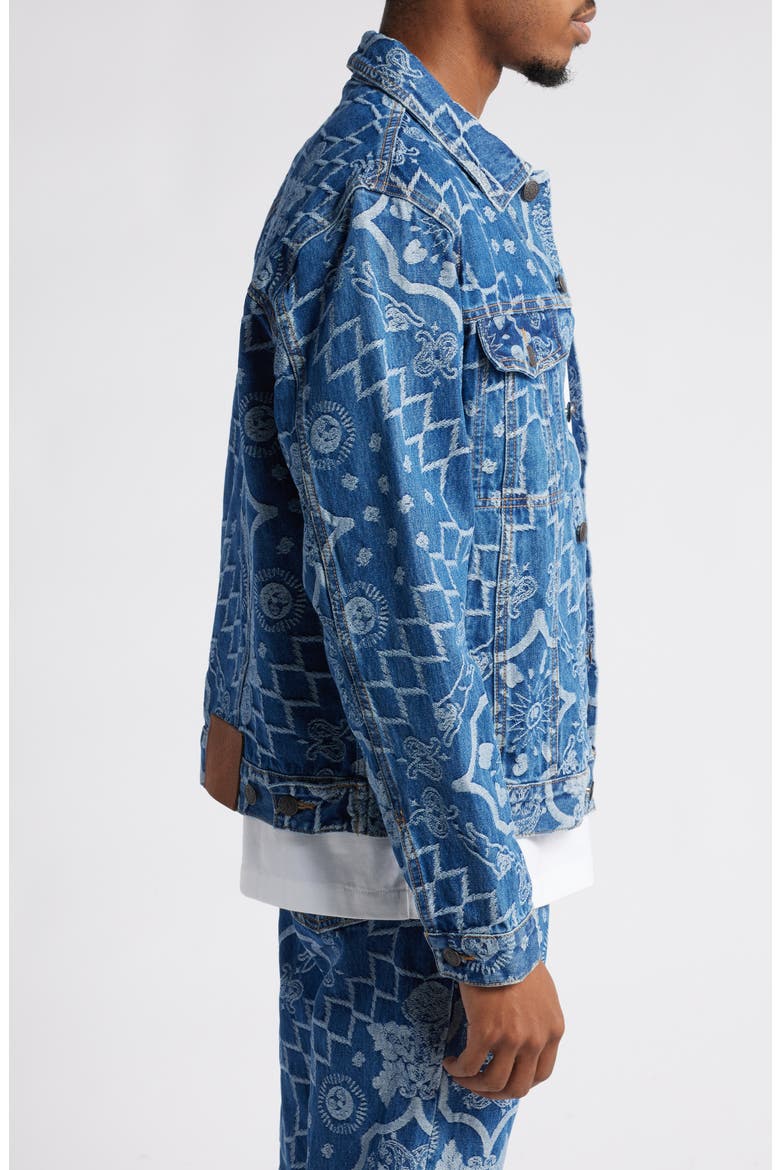 Blue Dreams Floral Jacquard Denim Trucker Jacket, Alternate, color, DODGER