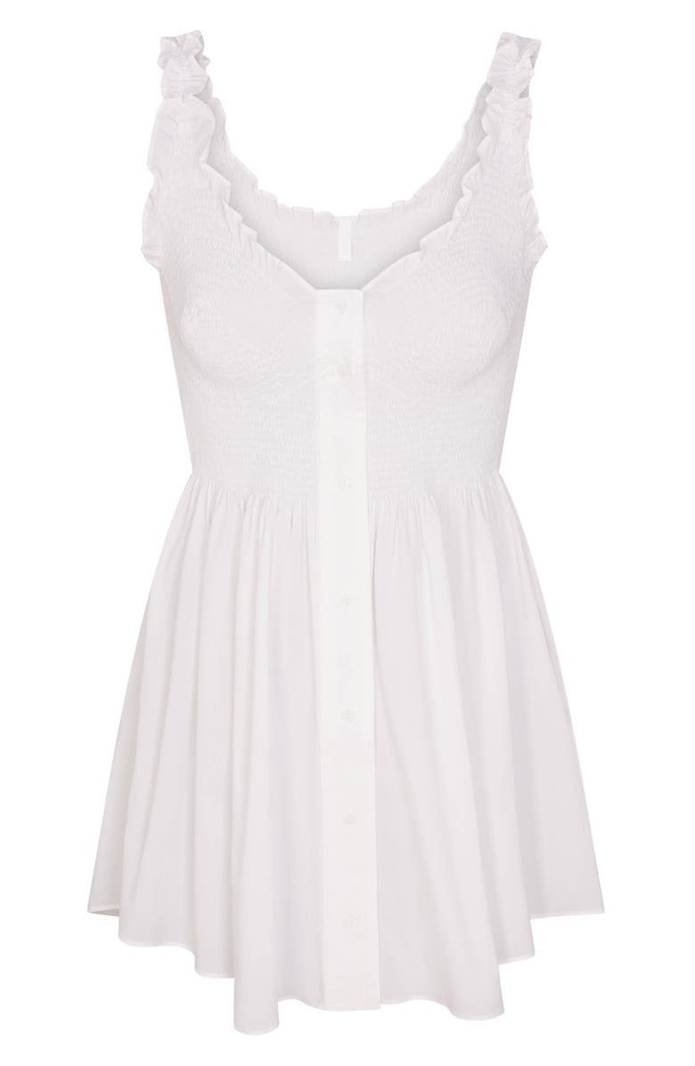 SKIMS Poplin Apparel Smocked Minidress, Alternate, color, Snow