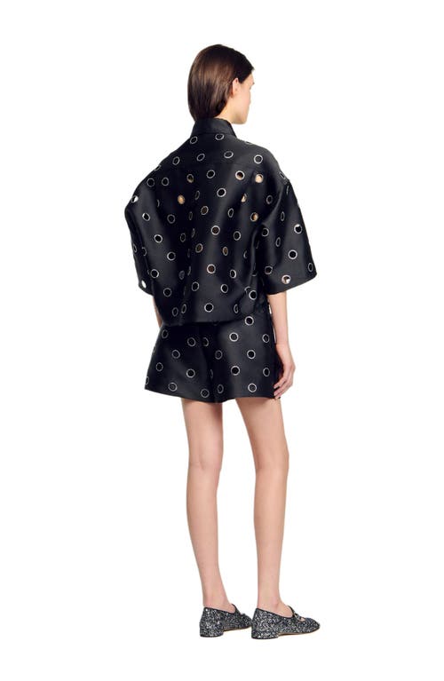 Sandro Oversized Shirt With Rhinestones Holes In Black