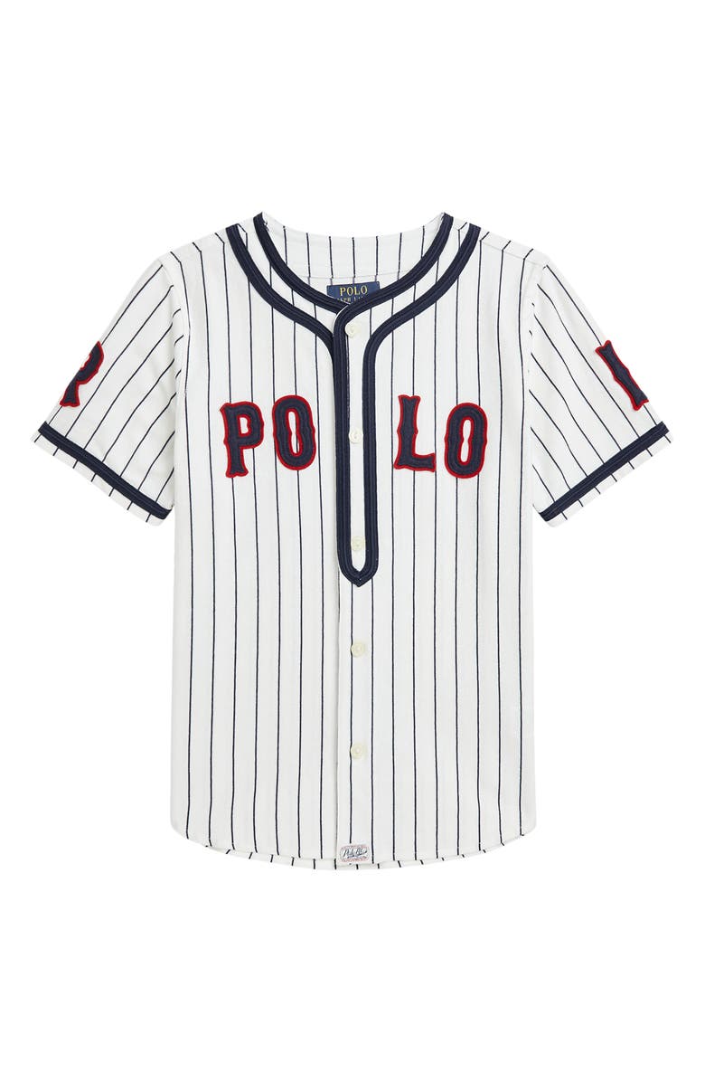 Polo Ralph Lauren Kids' Stripe Short Sleeve Button-Up Baseball Jersey, Main, color, 