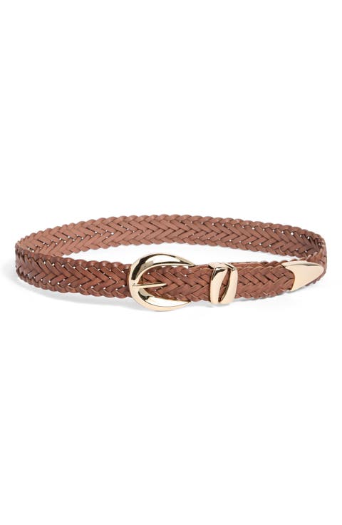 Sculptural Buckle Woven Leather Belt
