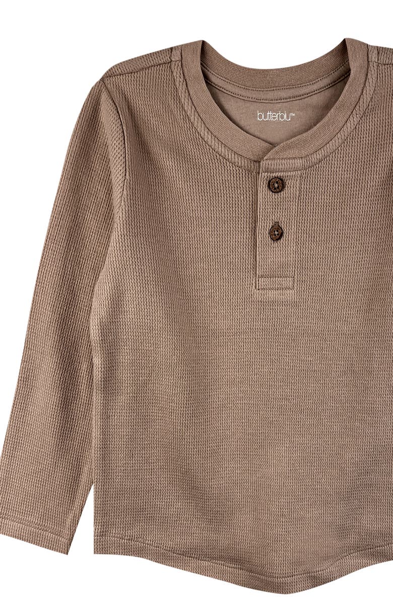 BUTTERBLU Payton Assorted 5-Pack Long Sleeve Organic Cotton Waffle Henley T-Shirts, Alternate, color, Terra