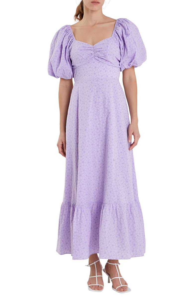 English Factory Floral Puff Sleeve Tie Back Maxi Dress, Alternate, color, 