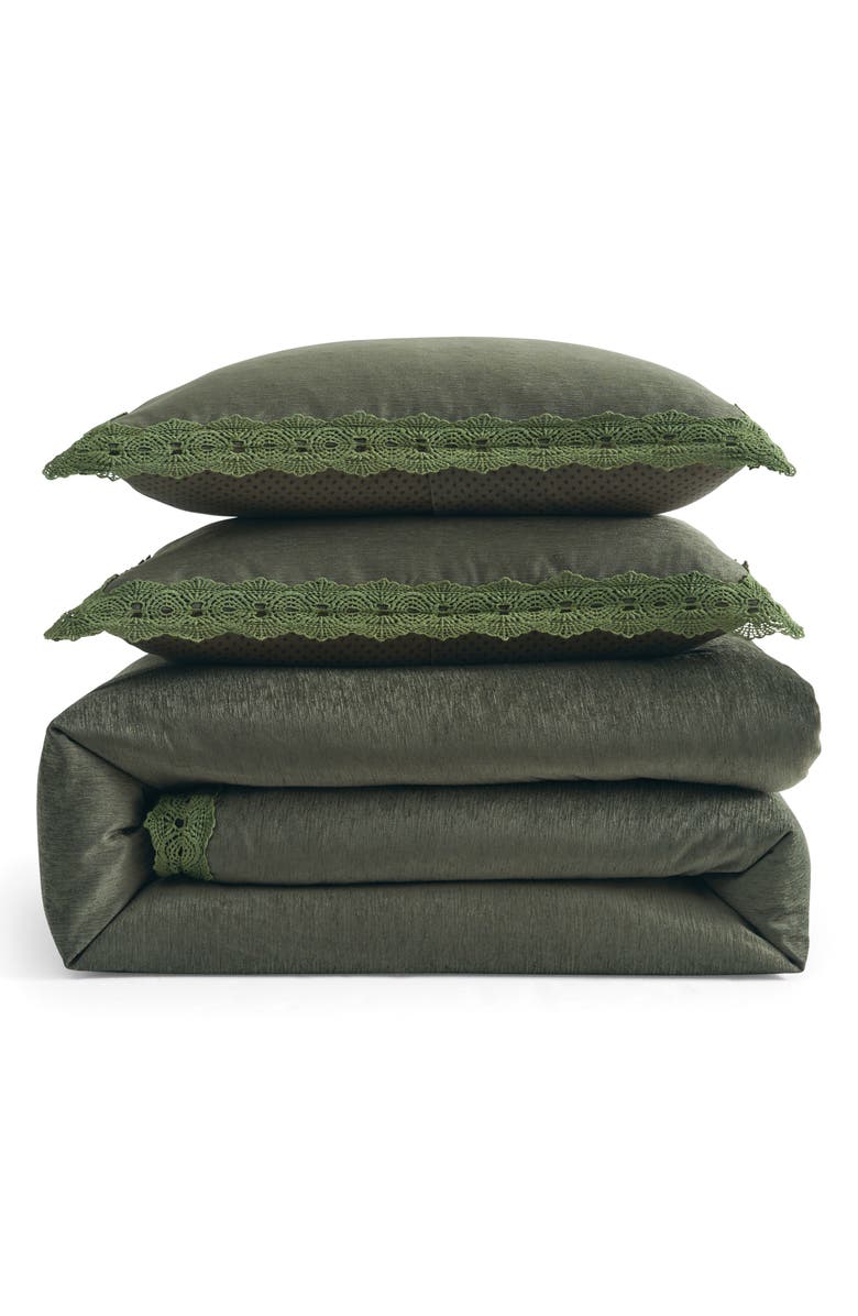 Ted Baker Chenille Lace Trim Duvet Cover & Pillow Shams Set, Main, color, Forest Green