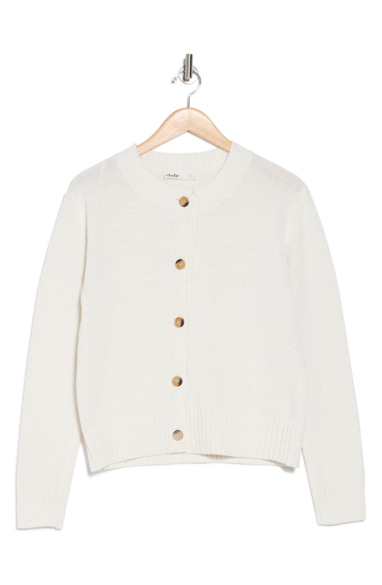 Elodie Crewneck Button Front Cardigan, Alternate, color, White
