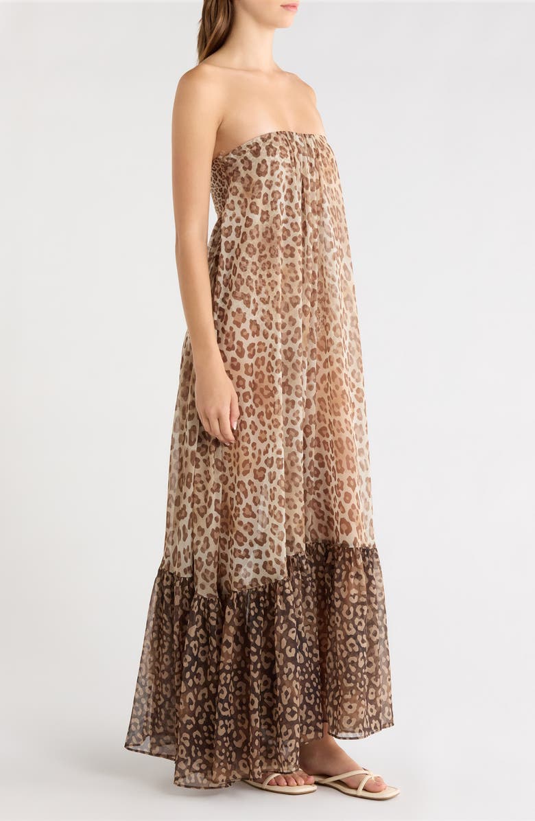 Ramy Brook Katrina Sheer Strapless Cover-Up Dress, Alternate, color, Light Leopard