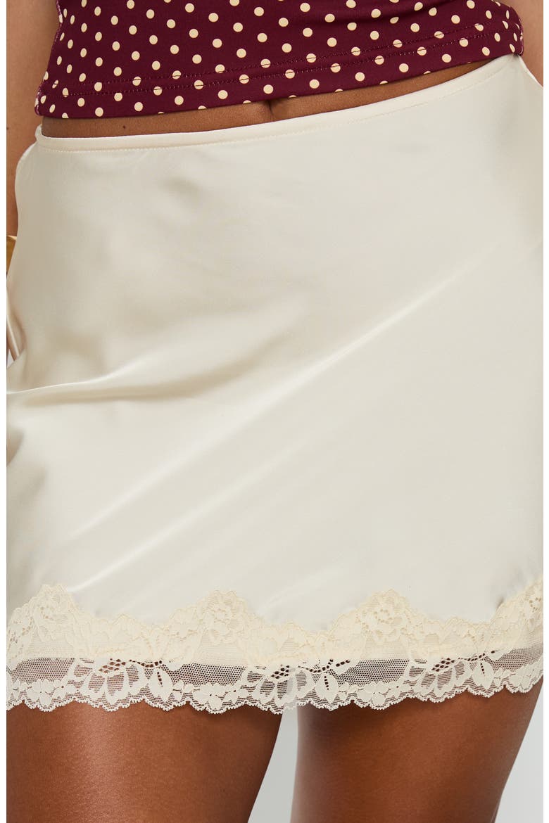 Brandey Lace Trim Satin Miniskirt, Alternate, color, CREAM