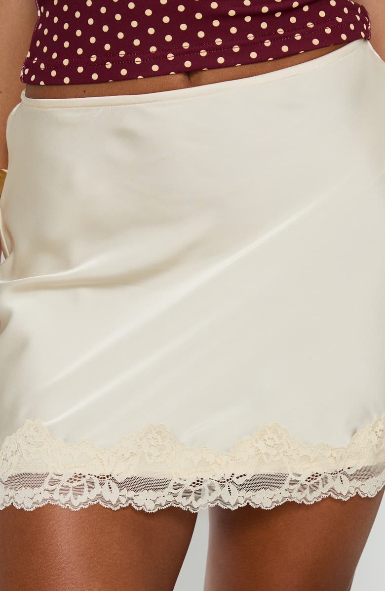 Princess Polly Brandey Lace Trim Satin Miniskirt, Alternate, color, 