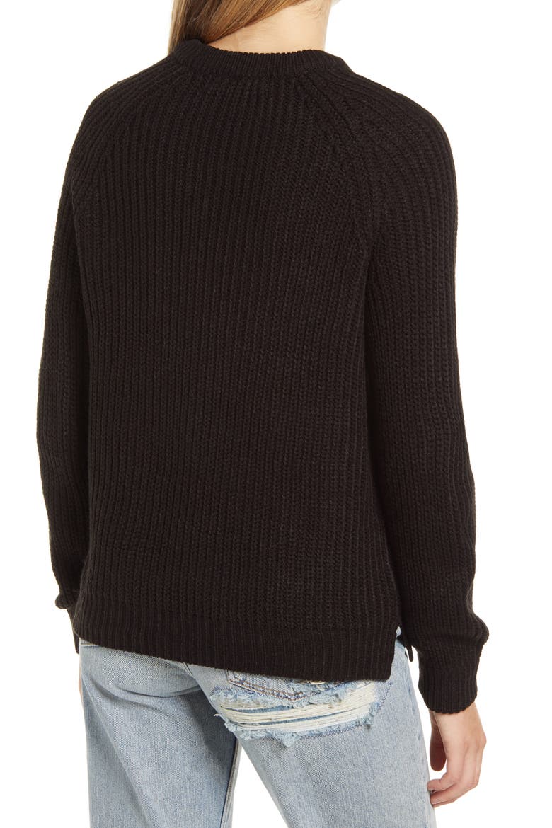 Shaker Stitch Crewneck Sweater, Alternate, color, BLACK