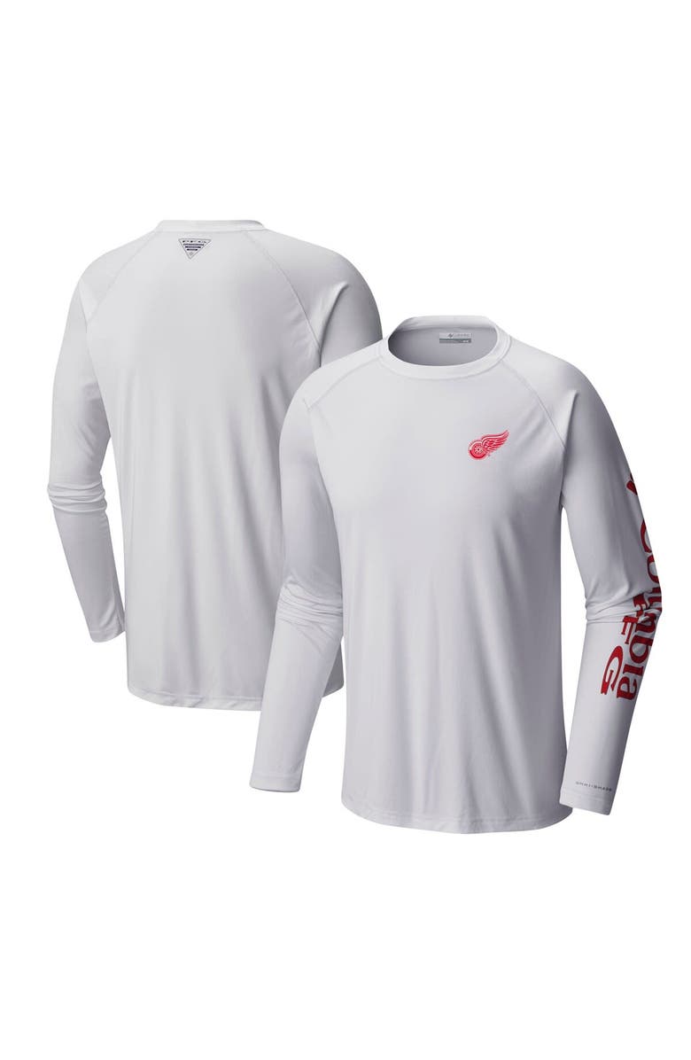 Columbia Men's Columbia White Detroit Red Wings Terminal Tackle Omni-Shade Raglan Long Sleeve T-Shirt, Main, color, White