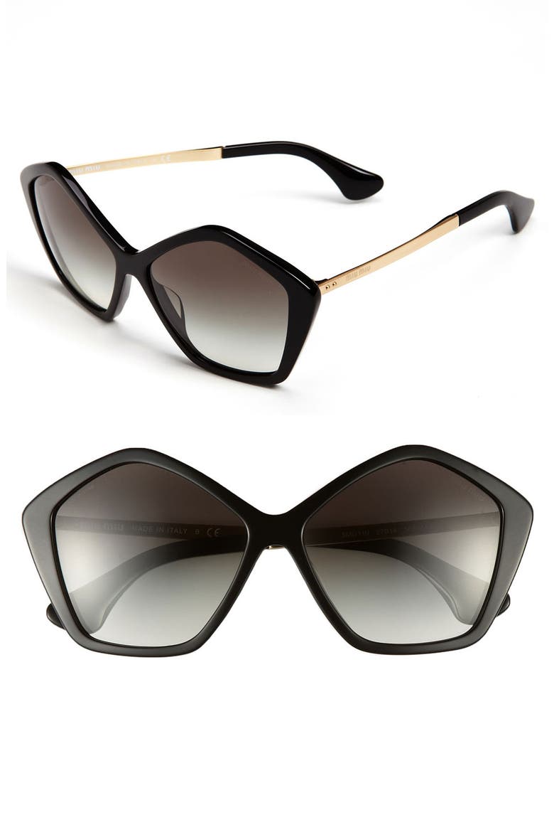 'Culte Collection' 57mm Geometric Sunglasses, Main, color, BLACK