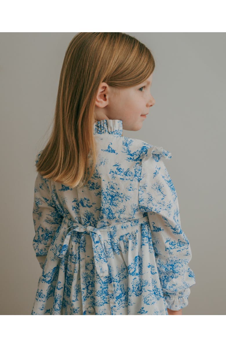 Piper&Cloth Aoki Blue Toile Long Sleeve Dress, Alternate, color, 7-8Y