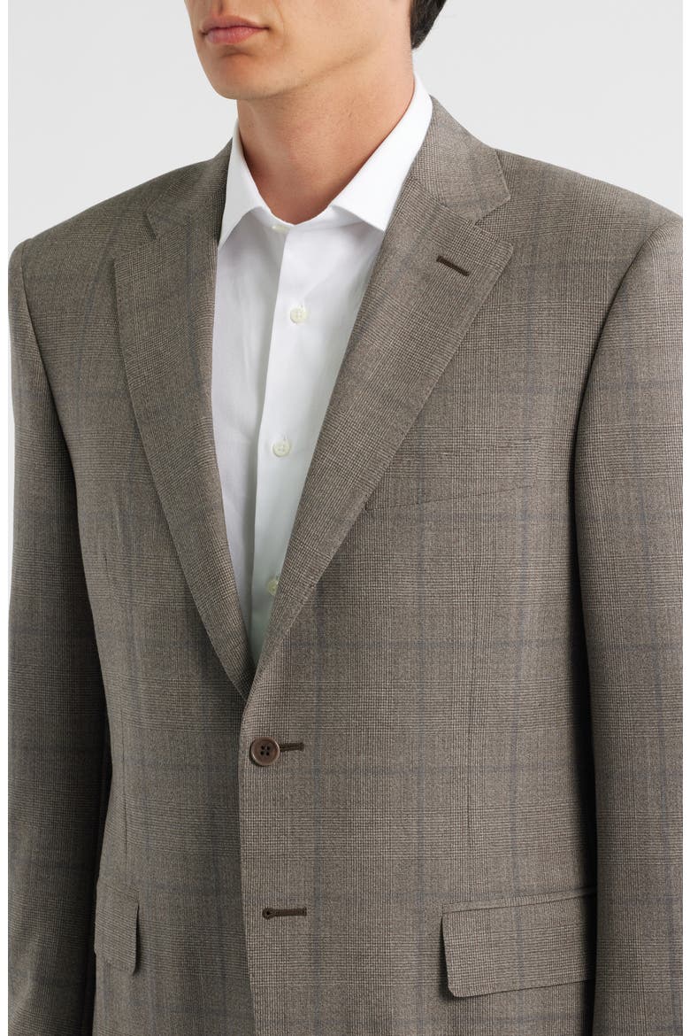 Siena Regular Fit Brown Glen Plaid Impeccabile Wool Suit, Alternate, color, BEIGE
