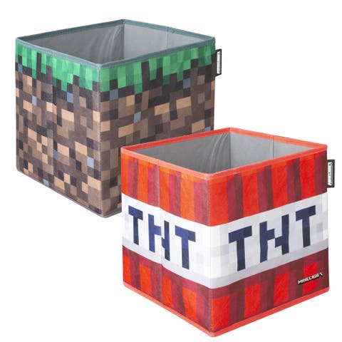 Fabric Storage Boxes 2 Piece Tnt & Grass Block, 10 Inches