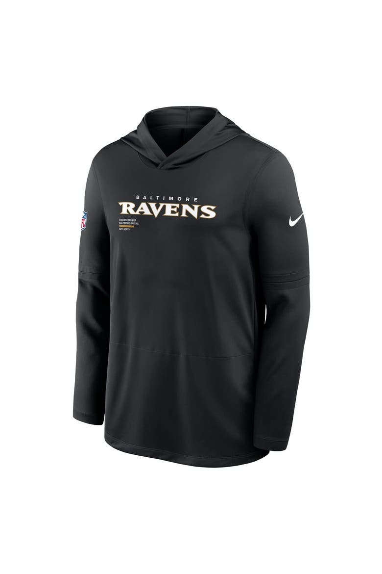 Men's Nike Black Baltimore Ravens Sideline Pure Fury Performance Long Sleeve Hoodie T-Shirt, Alternate, color, Black
