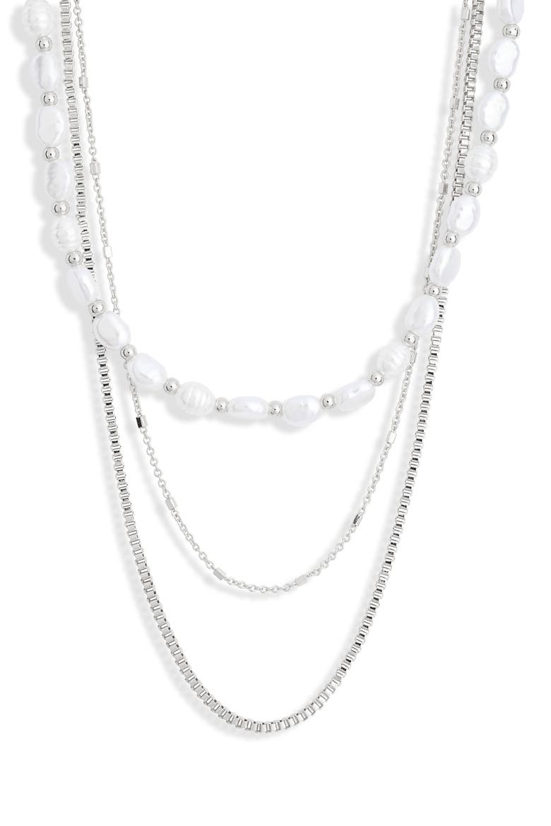 Faux Pearl Layered Chain Necklace, Main, color, WHITE- SILVER