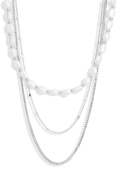 Faux Pearl Layered Chain Necklace