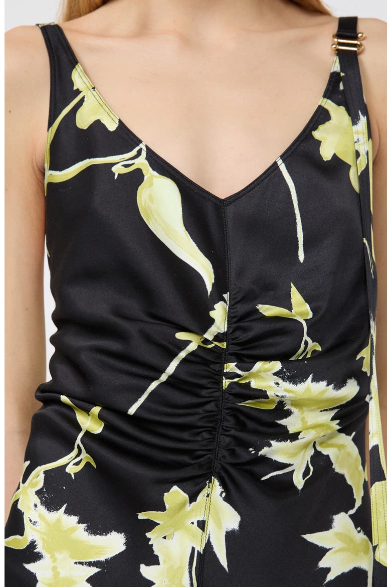 Floral Stretch Satin Maxi Dress, Alternate, color, BLACK