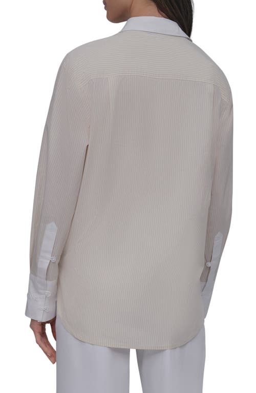 Shop Dkny Jeans Stripe Cotton Button-up Shirt In Egg Nog/pebble
