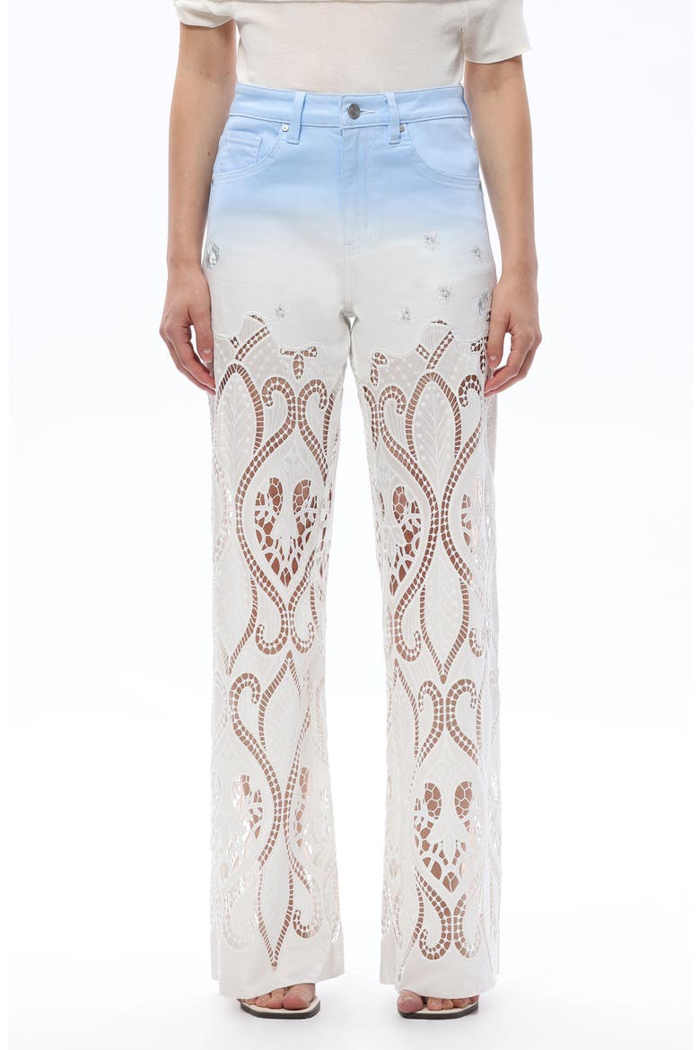Eyelet High Waist Wide Leg Jeans, Main, color, SKY BLUE/WHITE
