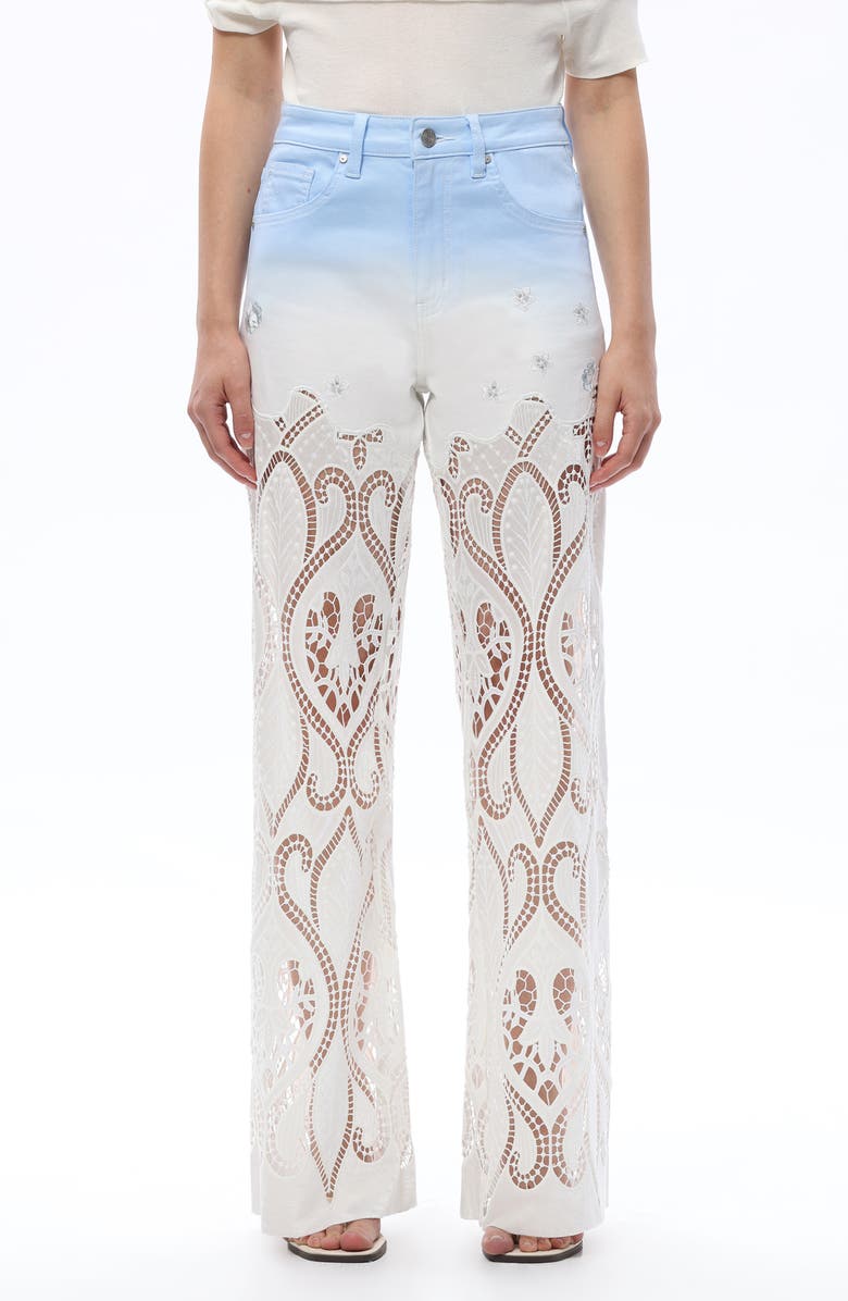 Bayeas Eyelet High Waist Wide Leg Jeans, Main, color, Sky Blue/White