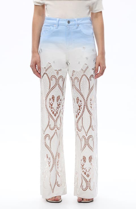 Eyelet High Waist Wide Leg Jeans