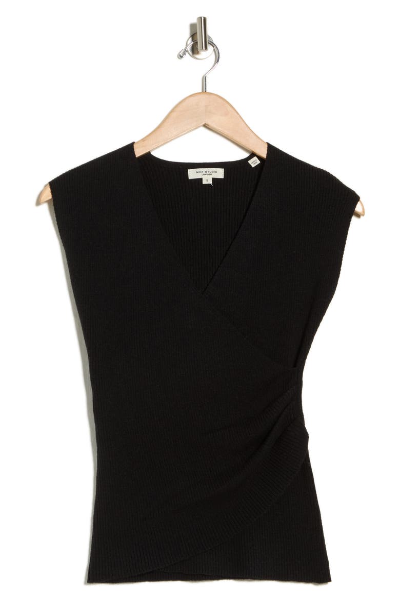 Cap Sleeve Wrap Sweater, Alternate, color, BLACK