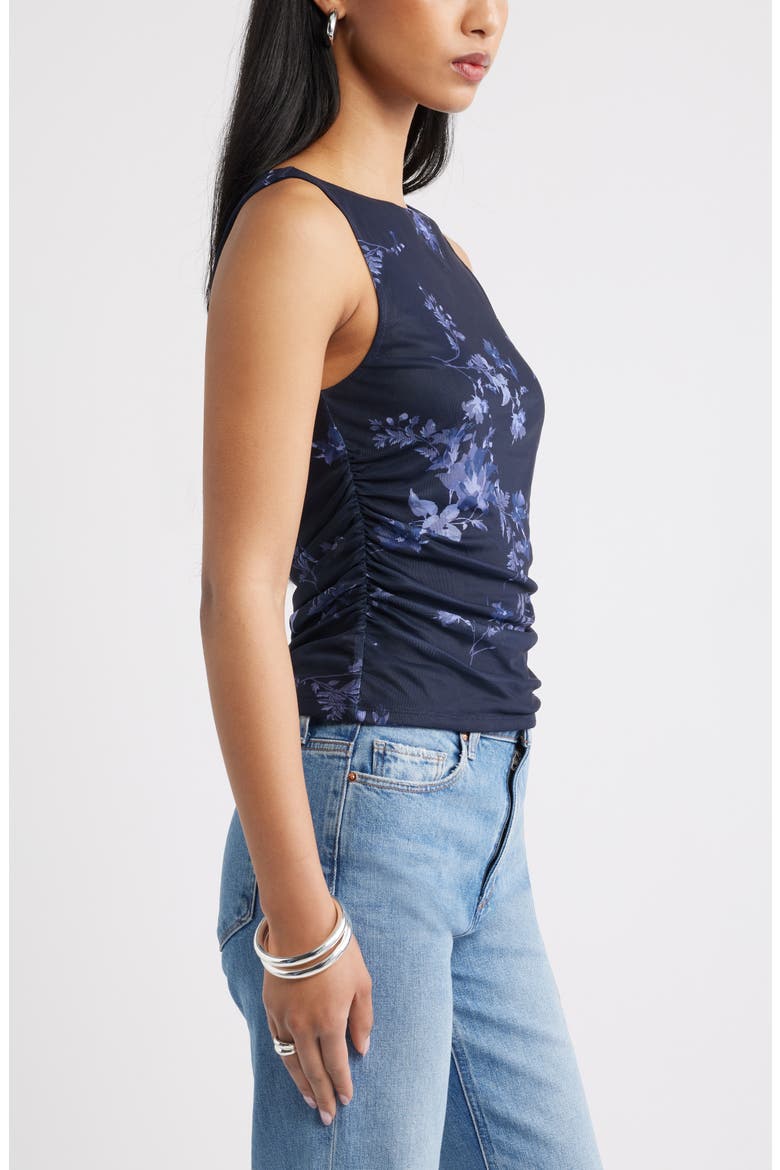 Ruched Mesh Tank, Alternate, color, NAVY- BLUE GARDEN TRAILS