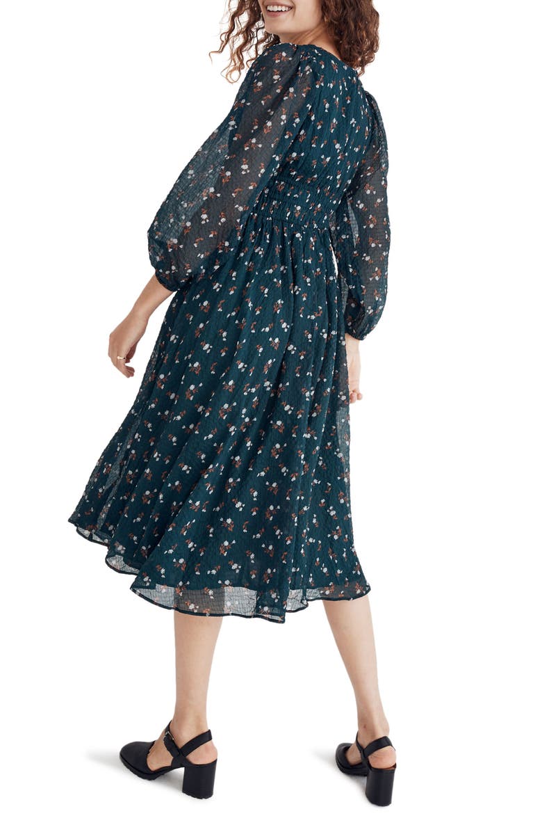 Madewell Sophia Woodland Floral Seersucker Midi Dress, Alternate, color, 