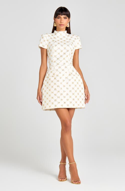 Nadine Merabi Morgan Bead Diamond Print Cocktail Minidress In White