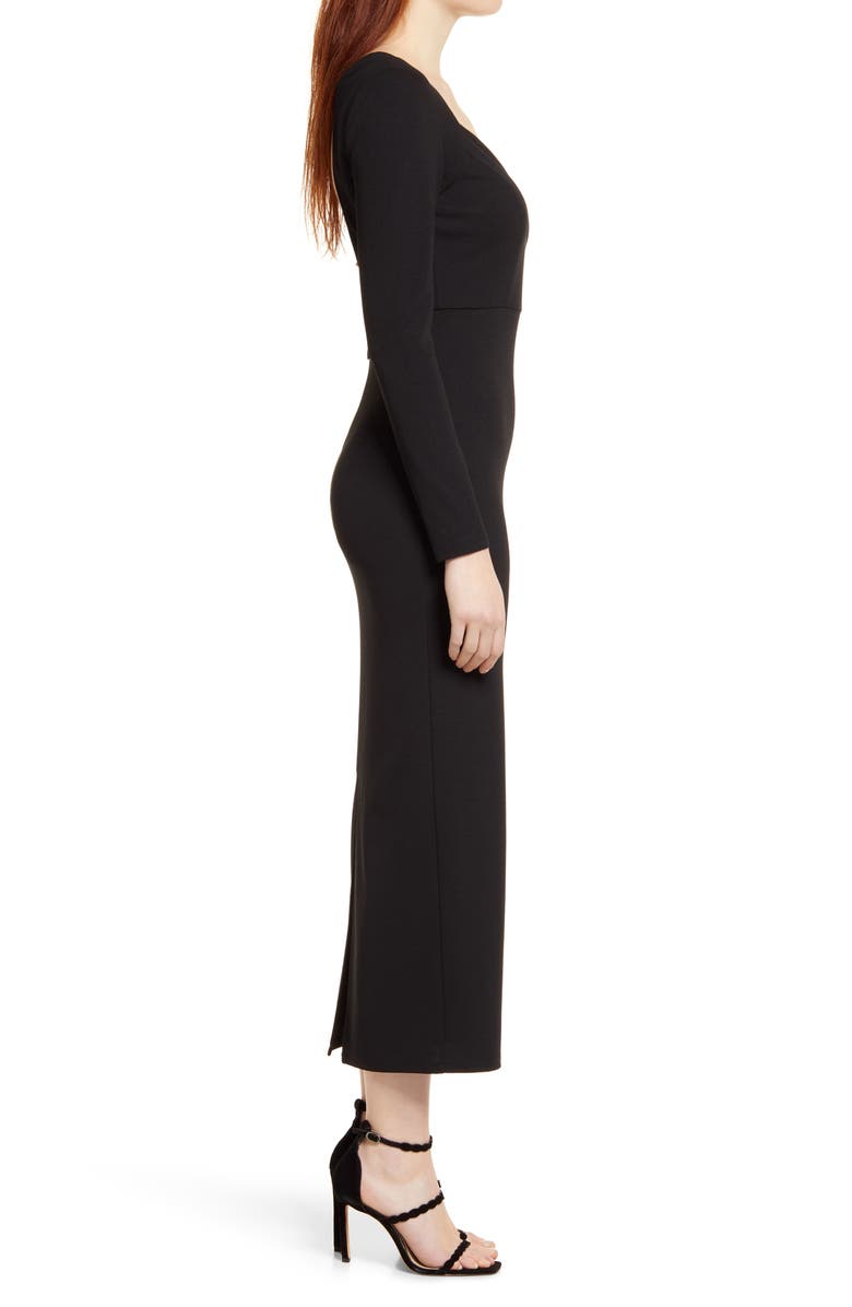 bebe Open Back Long Sleeve Maxi Dress, Alternate, color, 