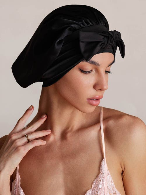 Silksilky Pure Silk Bowknot Tie Bonnet In Black