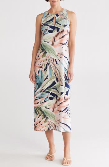 Connected Apparel Keyhole Sleeveless Maxi Dress In Navy