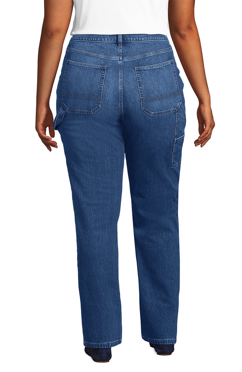 Lands' End Plus Size Soft Denim High Rise Rail Straight Leg Utility Jeans, Alternate, color, Indigo Tide Blue