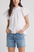 Caslon® Embroidered Cutwork Linen Popover Top