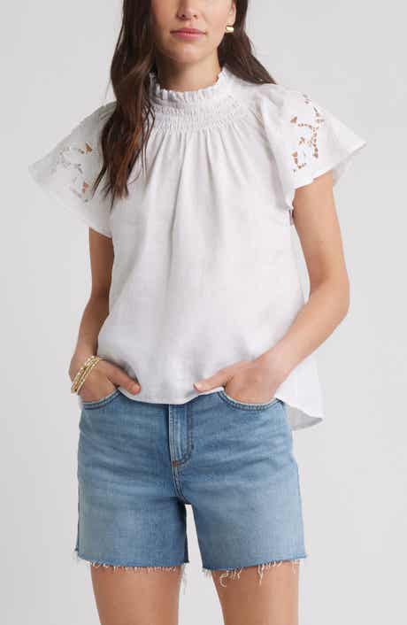 Caslon® Embroidered Cutwork Linen Popover Top