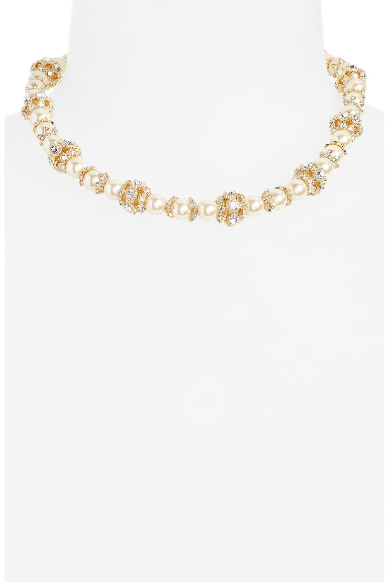 Pavé Station Imitation Pearl Collar Necklace, Alternate, color, GOLD/ BLUSH/ CRY