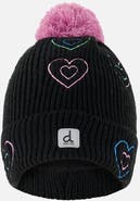 Deux par Deux Winter Embroidered Heart Fleece-Lined Pompom Knit Hat