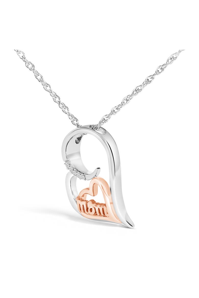 14K Rose Gold Plated Sterling Silver Diamond Accent Mom Heart Pendant Necklace, Alternate, color, White Gold over Silver