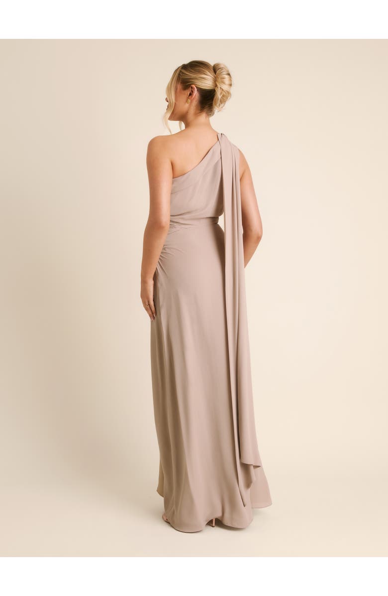 Six Stories One Shoulder Chiffon Bridesmaid Dress, Alternate, color, Truffle