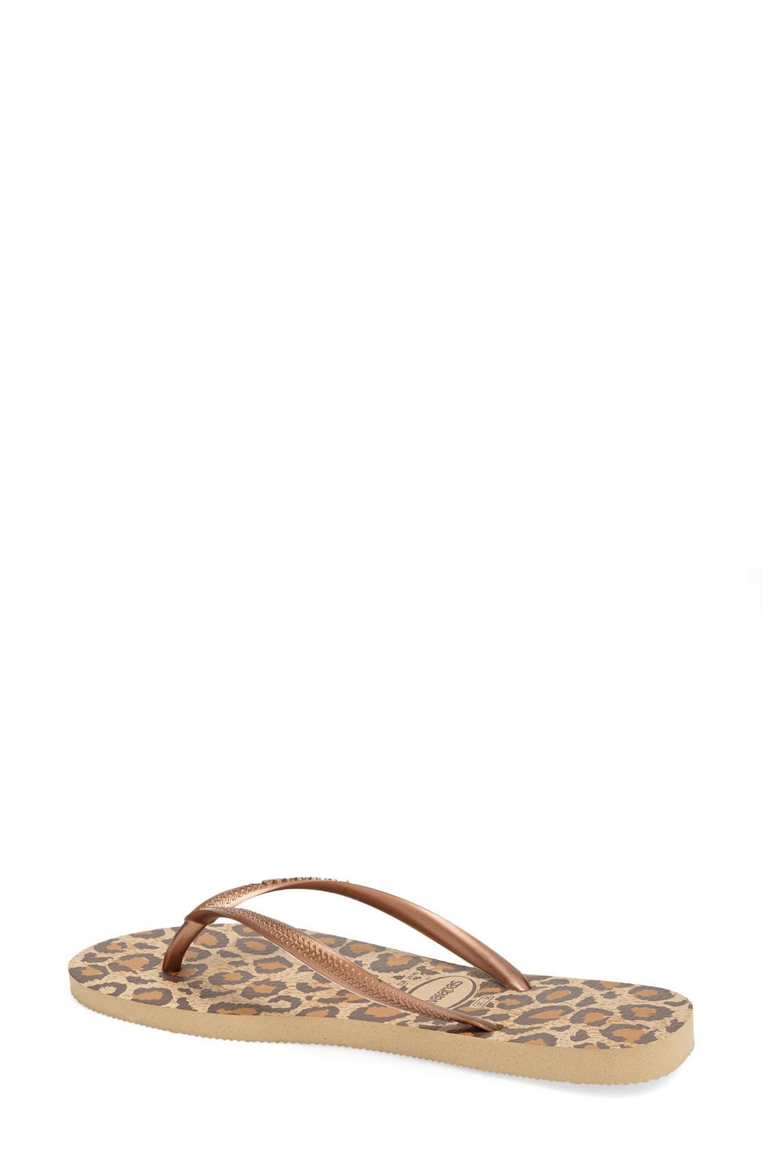 Slim Animal Print Flip Flop, Alternate, color, BEIGE/DARK GREY MET
