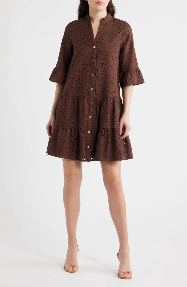 Anne Klein Eyelet Tiered Dress, Main, color, 