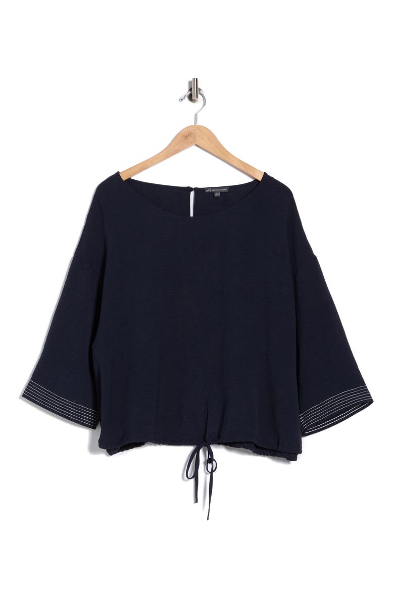 Topstitched Woven Top, Alternate, color, BLUE MOON/ IVORY