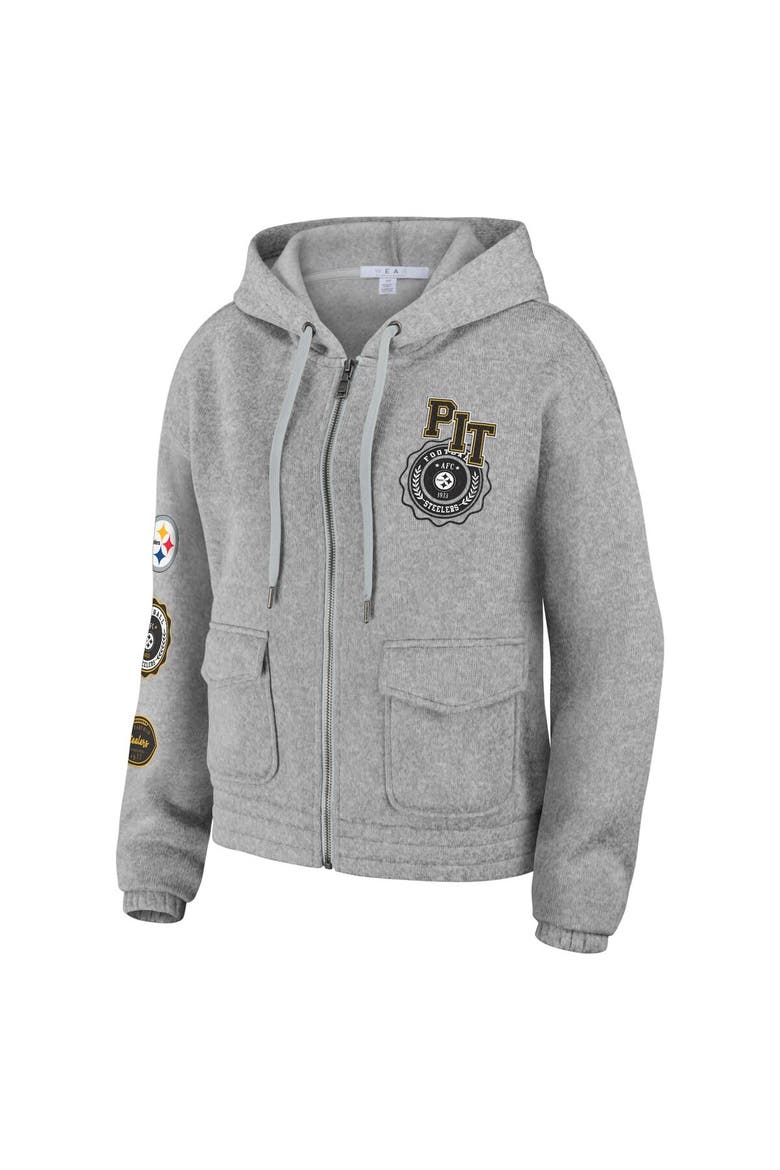Women's WEAR by Erin Andrews Heather Gray Pittsburgh Steelers Full-Zip Hoodie, Alternate, color, Heather Gray