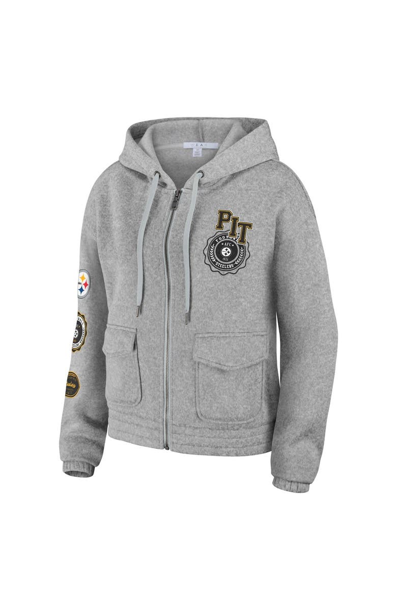 WEAR by Erin Andrews Women's WEAR by Erin Andrews Heather Gray Pittsburgh Steelers Full-Zip Hoodie, Alternate, color, Heather Gray