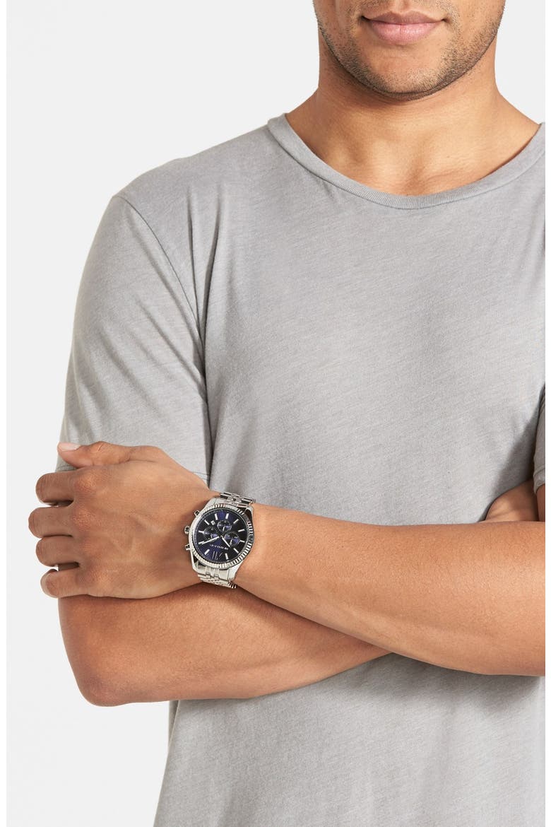 'Large Lexington' Chronograph Bracelet Watch, 45mm, Alternate, color, SILVER/ NAVY